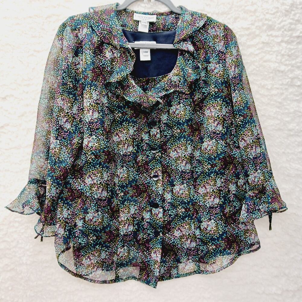 Blouse Set Ruffle Sheer Layered Whimsycore Cottagecore Boho Romantic Size 14W